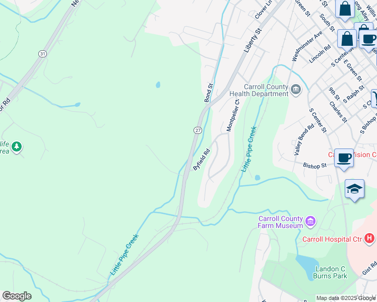 map of restaurants, bars, coffee shops, grocery stores, and more near 354 Ridge Road in Westminster