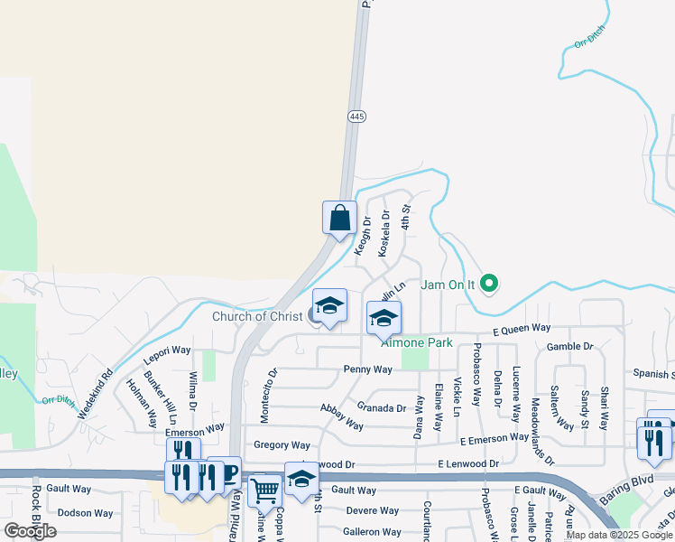 map of restaurants, bars, coffee shops, grocery stores, and more near 480 Milroy Lane in Sparks