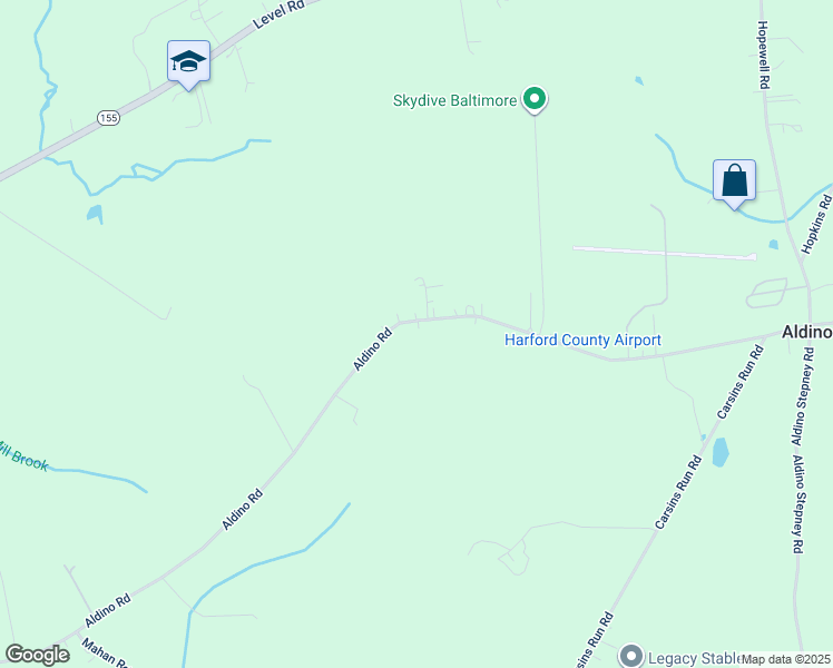 map of restaurants, bars, coffee shops, grocery stores, and more near 3437 Aldino Road in Churchville