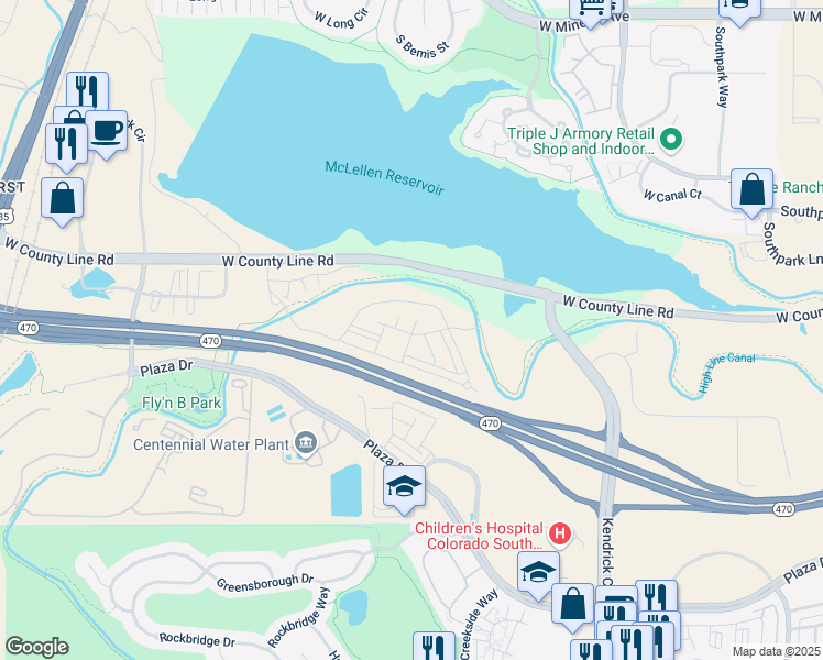 map of restaurants, bars, coffee shops, grocery stores, and more near 2205 Lavanto Lane in Littleton
