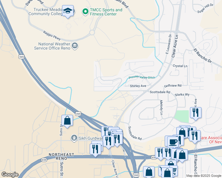 map of restaurants, bars, coffee shops, grocery stores, and more near 3273 Reno Vista Drive in Reno
