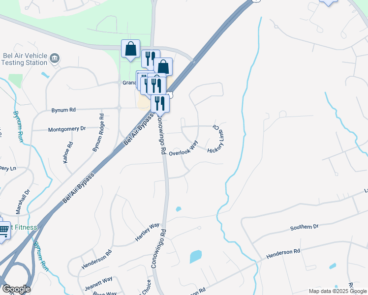 map of restaurants, bars, coffee shops, grocery stores, and more near 1342 Banyan Circle in Bel Air