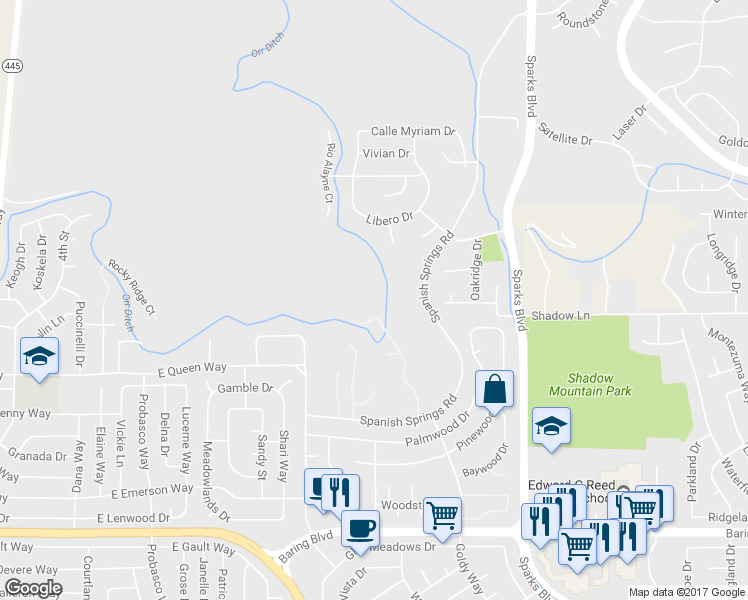 map of restaurants, bars, coffee shops, grocery stores, and more near 3415 Martini Road in Sparks