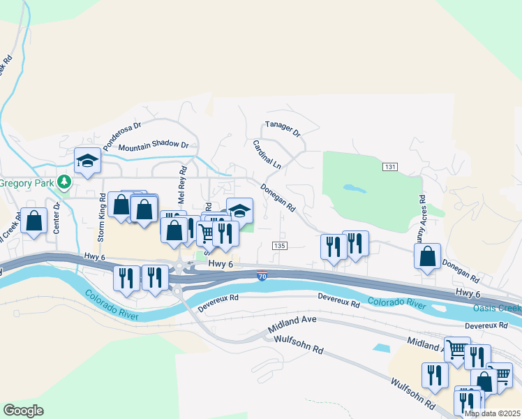 map of restaurants, bars, coffee shops, grocery stores, and more near 171 Orchard Ln in Glenwood Springs