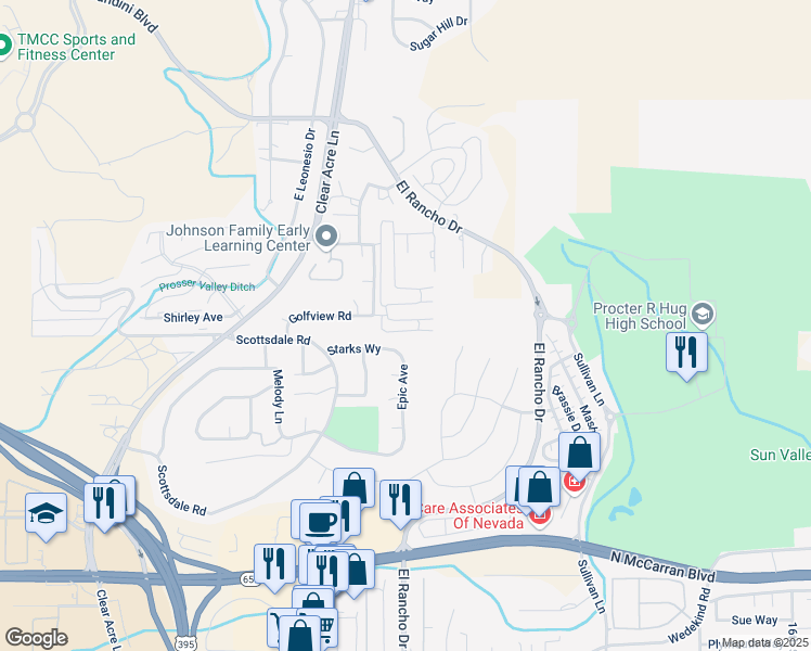 map of restaurants, bars, coffee shops, grocery stores, and more near 4005 Moorpark Court in Sun Valley