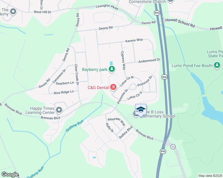 map of restaurants, bars, coffee shops, grocery stores, and more near 15 Orchid Drive in Bear