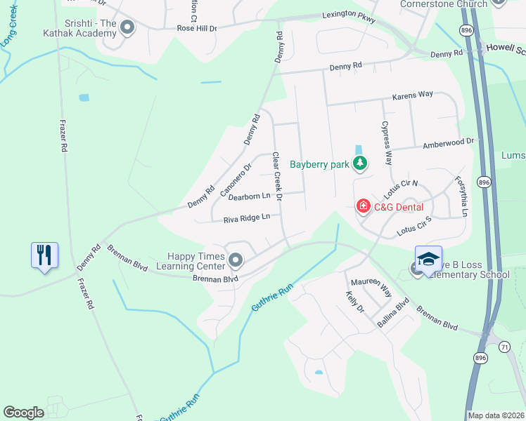 map of restaurants, bars, coffee shops, grocery stores, and more near 6 Riva Ridge Lane in Bear