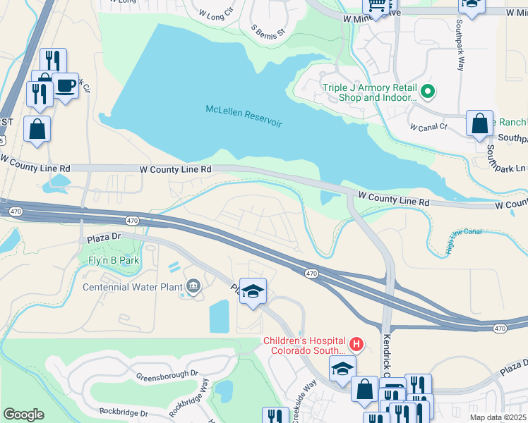 map of restaurants, bars, coffee shops, grocery stores, and more near 2205 Lavanto Lane in Littleton