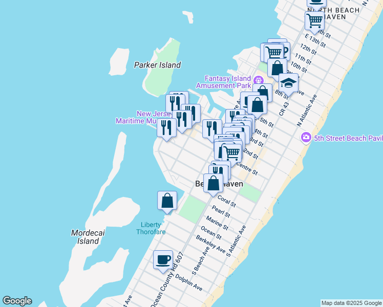 map of restaurants, bars, coffee shops, grocery stores, and more near 442 Engleside Avenue in Beach Haven