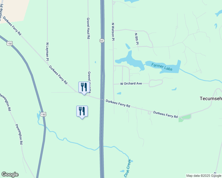 map of restaurants, bars, coffee shops, grocery stores, and more near 7800 North Watson Place in West Terre Haute