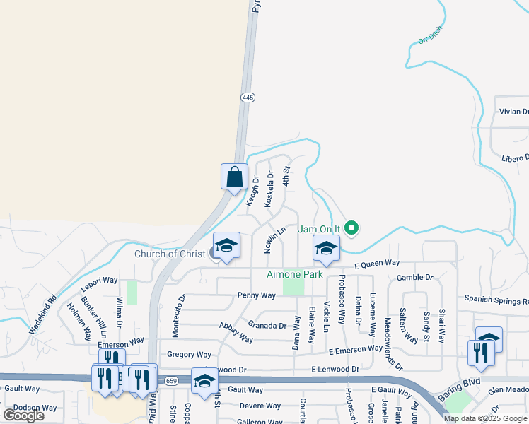 map of restaurants, bars, coffee shops, grocery stores, and more near 3555 4th Street in Sparks