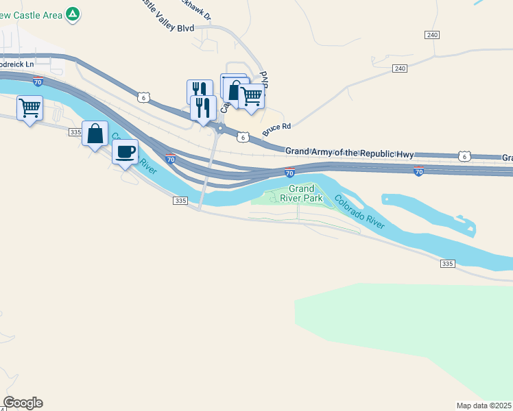 map of restaurants, bars, coffee shops, grocery stores, and more near 315 River View Drive in New Castle