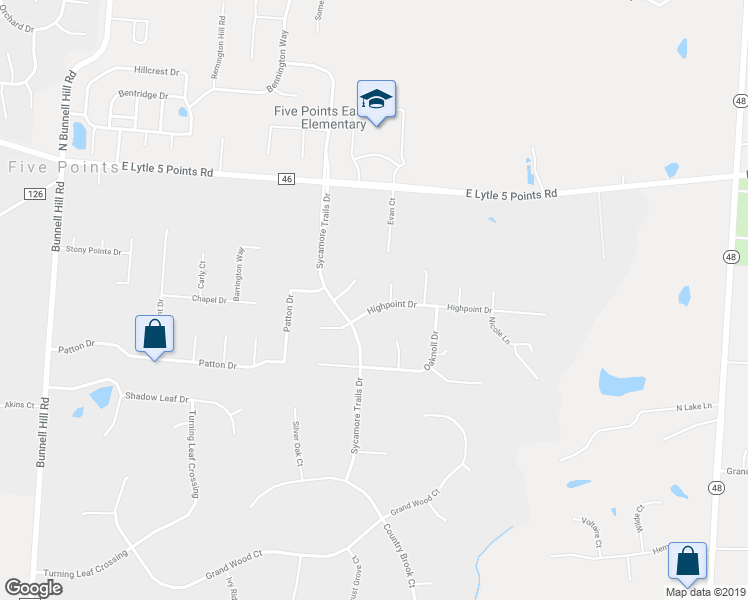 map of restaurants, bars, coffee shops, grocery stores, and more near 704 Highpoint Drive in Springboro