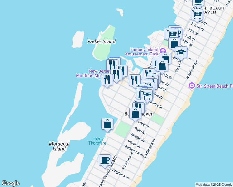 map of restaurants, bars, coffee shops, grocery stores, and more near 442 Engleside Avenue in Beach Haven