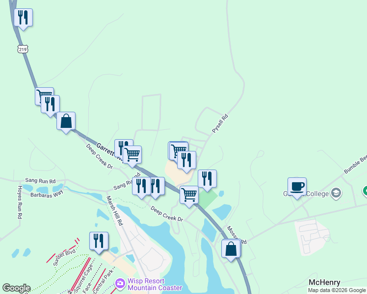 map of restaurants, bars, coffee shops, grocery stores, and more near 255 Pysell Road in McHenry
