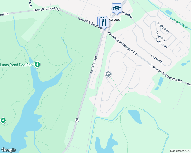 map of restaurants, bars, coffee shops, grocery stores, and more near 15 Catherine Court in Bear