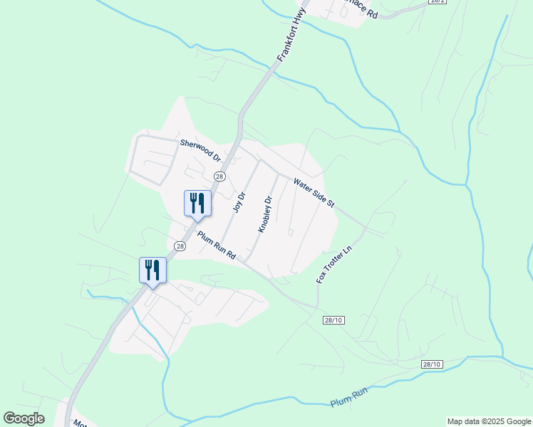 map of restaurants, bars, coffee shops, grocery stores, and more near Knobley Drive in Ridgeley