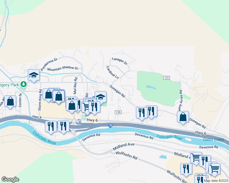 map of restaurants, bars, coffee shops, grocery stores, and more near 186 County Road 135 in Glenwood Springs