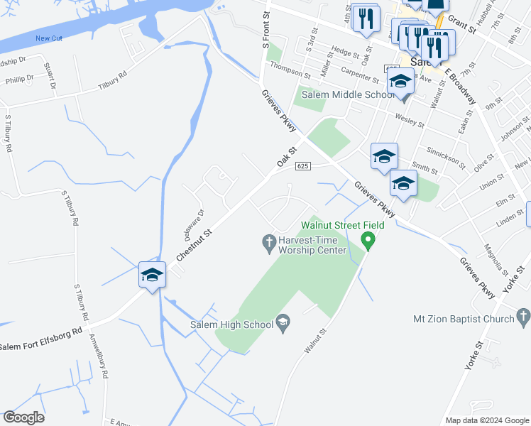 map of restaurants, bars, coffee shops, grocery stores, and more near 12 Crossland Avenue in Salem