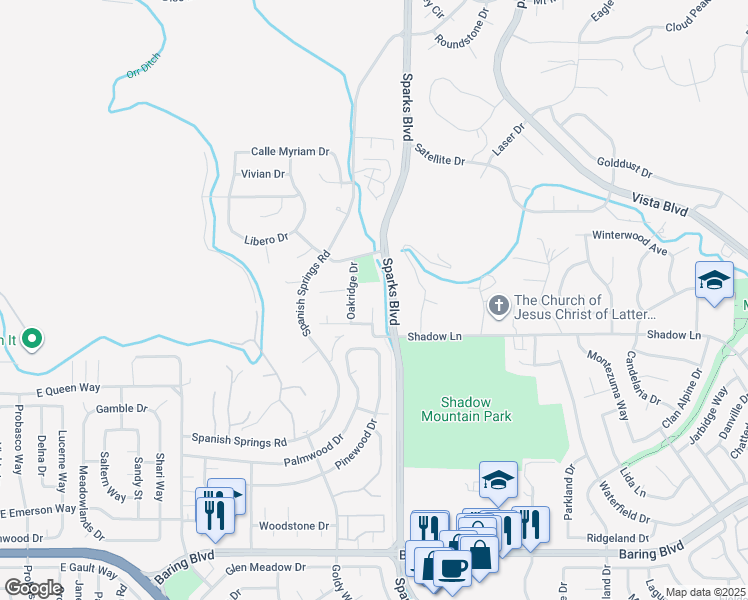 map of restaurants, bars, coffee shops, grocery stores, and more near 3572 Sunnybrook Court in Sparks