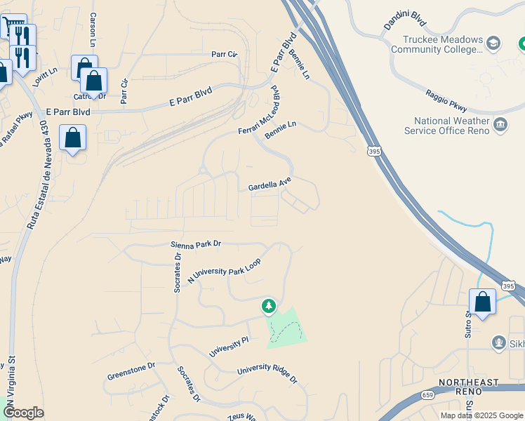 map of restaurants, bars, coffee shops, grocery stores, and more near 3710 Coastal Street in Reno