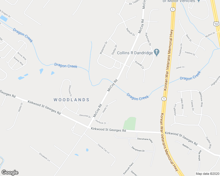 map of restaurants, bars, coffee shops, grocery stores, and more near McCoy Road in Bear