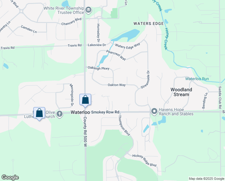 map of restaurants, bars, coffee shops, grocery stores, and more near 4738 County Road 600 North in Greenwood