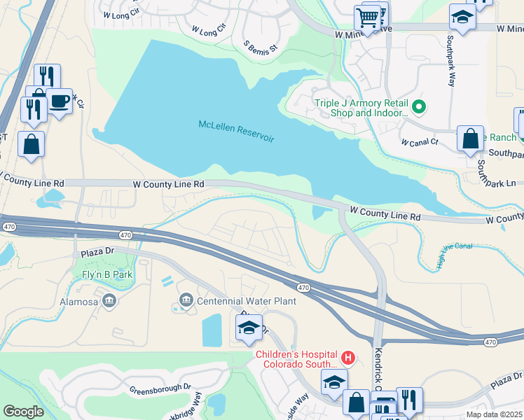 map of restaurants, bars, coffee shops, grocery stores, and more near 2195 Primo Road in Highlands Ranch