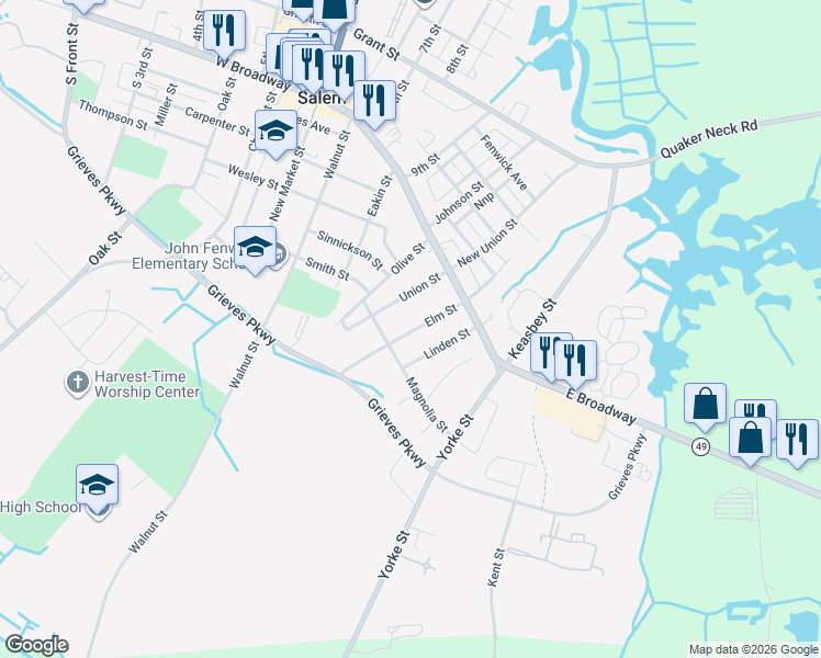 map of restaurants, bars, coffee shops, grocery stores, and more near 34-36 New Union Street in Salem