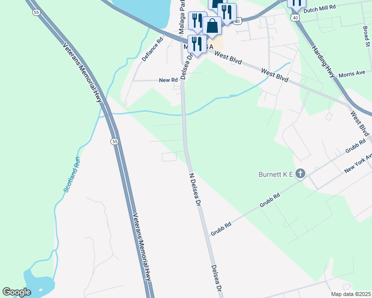 map of restaurants, bars, coffee shops, grocery stores, and more near 4060 Delsea Drive in Newfield