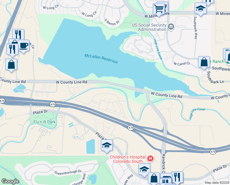 map of restaurants, bars, coffee shops, grocery stores, and more near 2195 Primo Road in Highlands Ranch