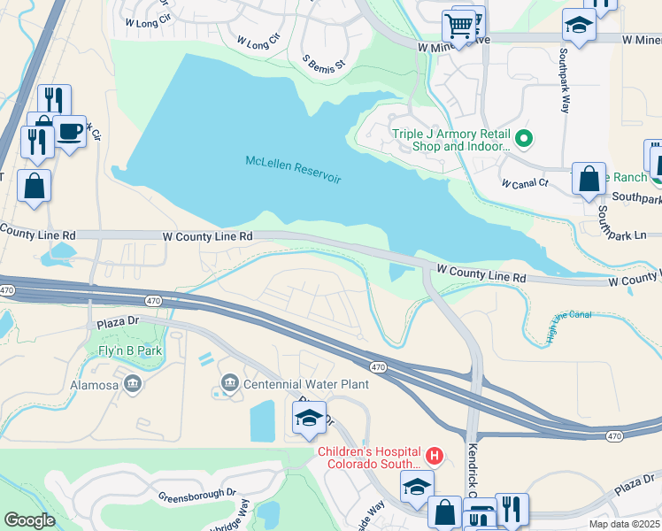 map of restaurants, bars, coffee shops, grocery stores, and more near 2195 Primo Road in Highlands Ranch