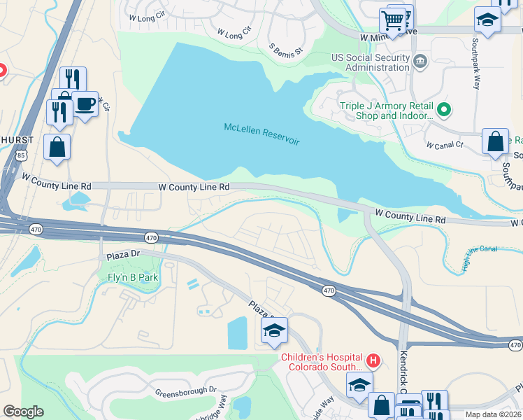 map of restaurants, bars, coffee shops, grocery stores, and more near 2229 Primo Road in Highlands Ranch