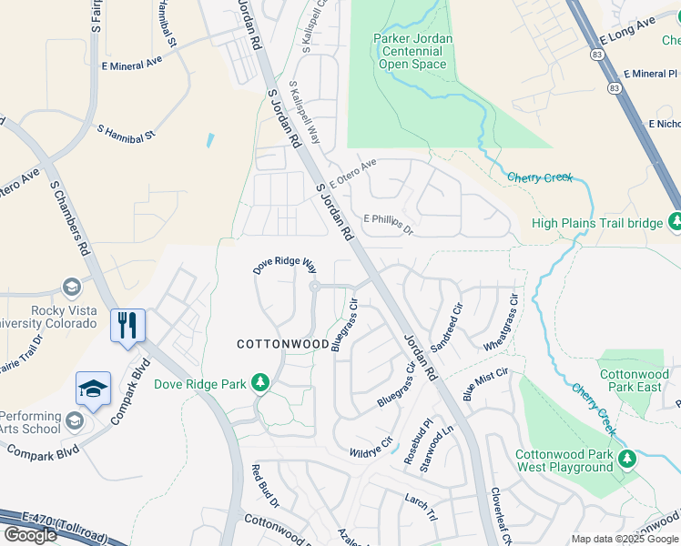 map of restaurants, bars, coffee shops, grocery stores, and more near 8378 Feather Grass Court in Parker