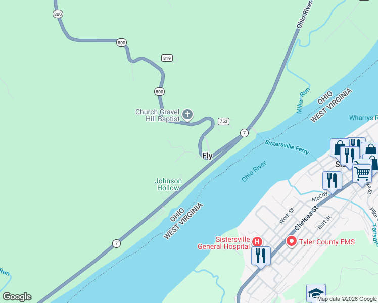 map of restaurants, bars, coffee shops, grocery stores, and more near 45469 Jackson Township 756 in Monroe County