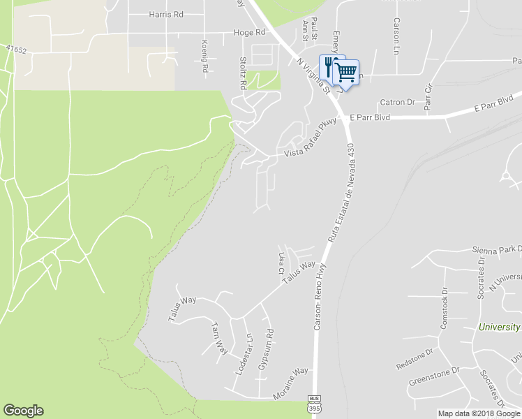 map of restaurants, bars, coffee shops, grocery stores, and more near 350 Andrew Cahill Lane in Reno