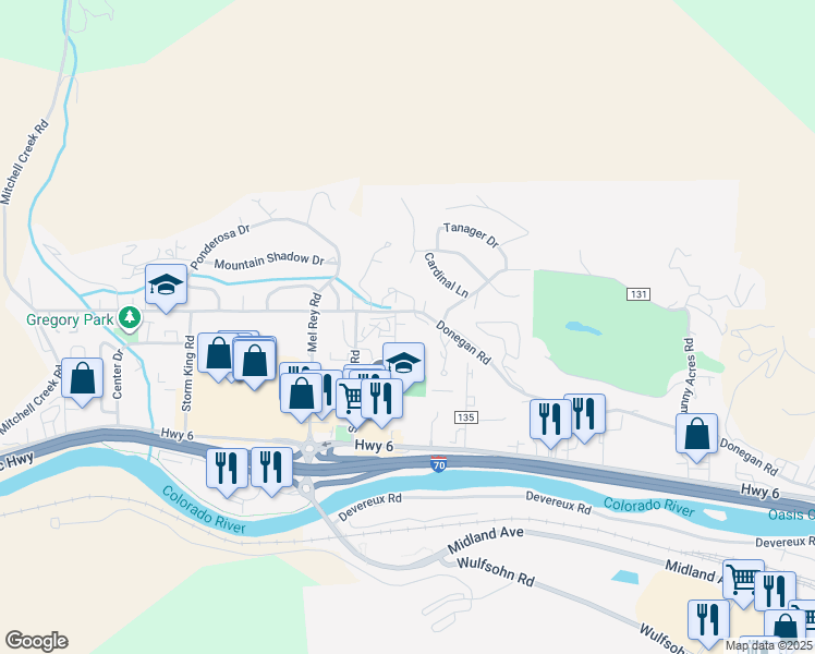 map of restaurants, bars, coffee shops, grocery stores, and more near 618-676 Donegan Road in Glenwood Springs