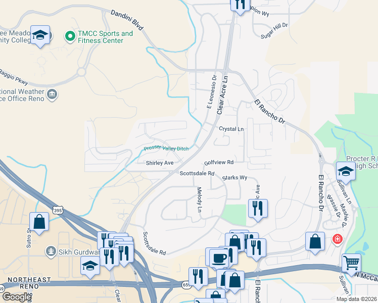 map of restaurants, bars, coffee shops, grocery stores, and more near 3813 Nina Avenue in Reno