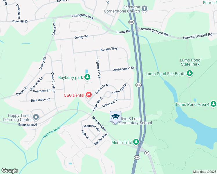map of restaurants, bars, coffee shops, grocery stores, and more near 30 Lotus Circle North in Bear