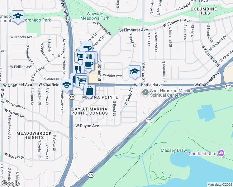 map of restaurants, bars, coffee shops, grocery stores, and more near 8326 South Reed Street in Littleton