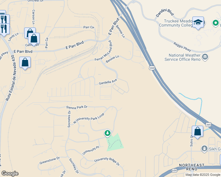 map of restaurants, bars, coffee shops, grocery stores, and more near 4060 Gardella Avenue in Reno