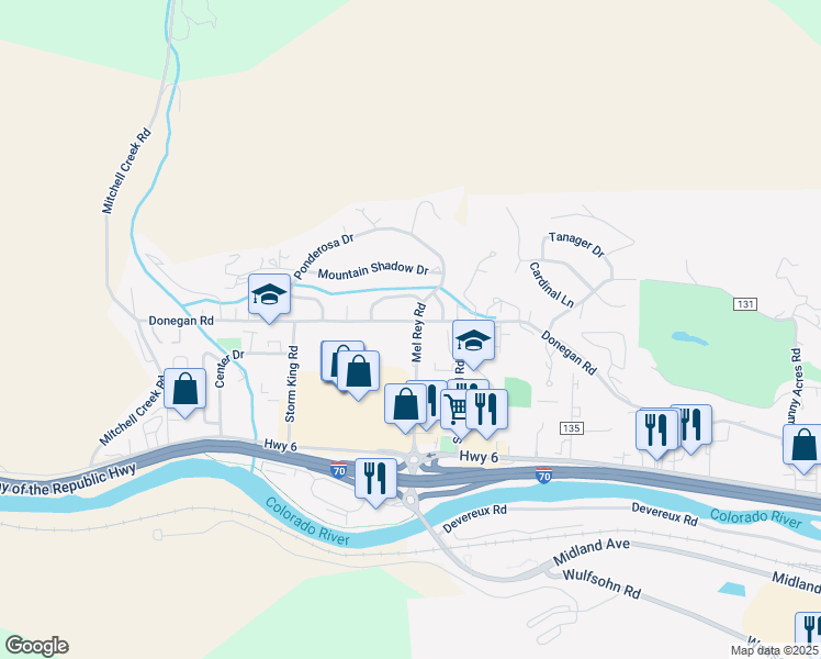 map of restaurants, bars, coffee shops, grocery stores, and more near 259 Mel Rey Road in Glenwood Springs