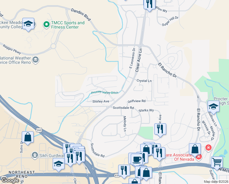 map of restaurants, bars, coffee shops, grocery stores, and more near 3813 Nina Avenue in Reno