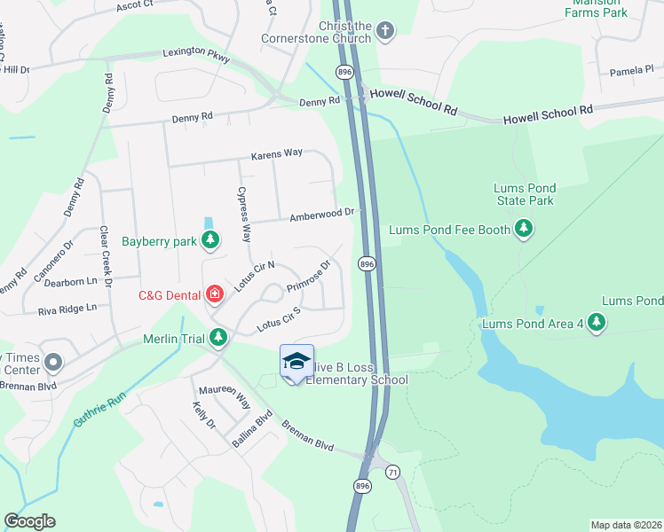 map of restaurants, bars, coffee shops, grocery stores, and more near 2 Forsythia Lane in Bear