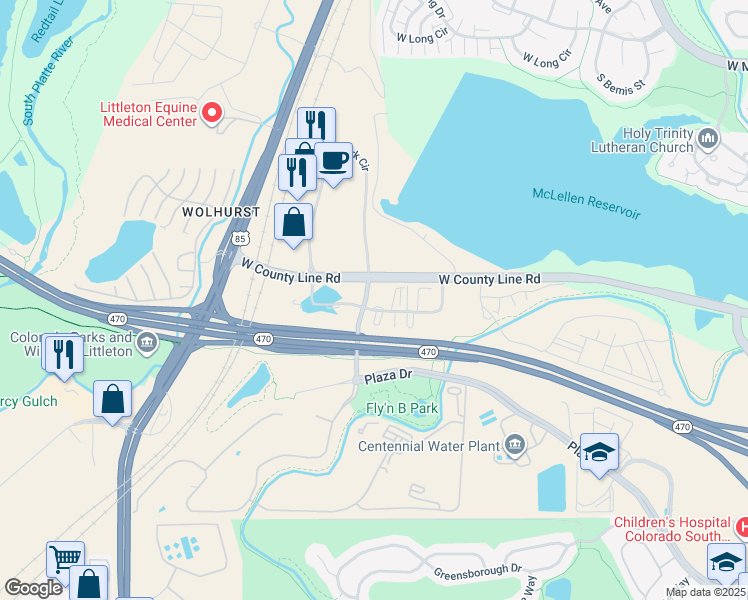 map of restaurants, bars, coffee shops, grocery stores, and more near 8322 South Erickson Boulevard in Littleton