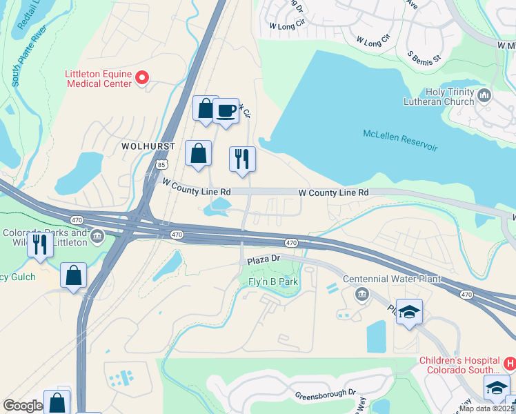map of restaurants, bars, coffee shops, grocery stores, and more near 8322 South Erickson Boulevard in Littleton