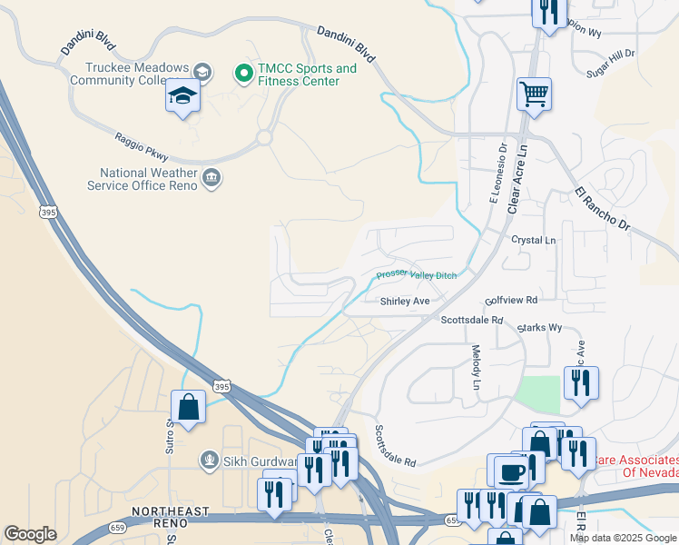 map of restaurants, bars, coffee shops, grocery stores, and more near 3774 Lucy Avenue in Reno