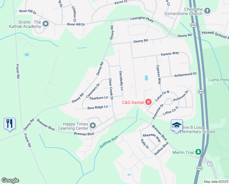 map of restaurants, bars, coffee shops, grocery stores, and more near 127 Clear Creek Drive in Bear