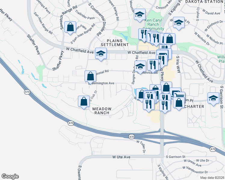 map of restaurants, bars, coffee shops, grocery stores, and more near 8436 South Nelson Street in Littleton