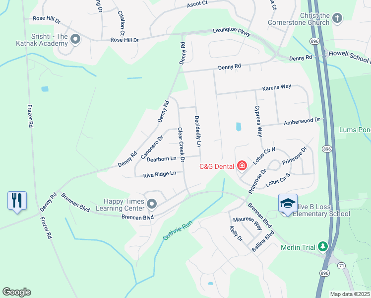 map of restaurants, bars, coffee shops, grocery stores, and more near 127 Clear Creek Drive in Bear